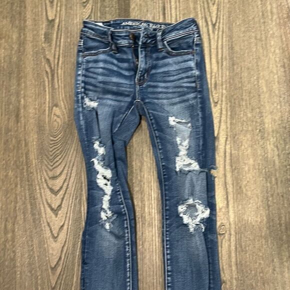 American Eagle Skinny Jeans NE(X)T Level Stretch Distressed Medium Wash Size 0 - Picture 5 of 11